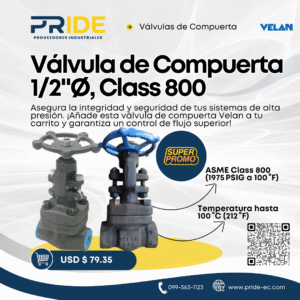 Válvula de Compuerta Velan, 1/2"Ø, Class 800, Acero Forjado